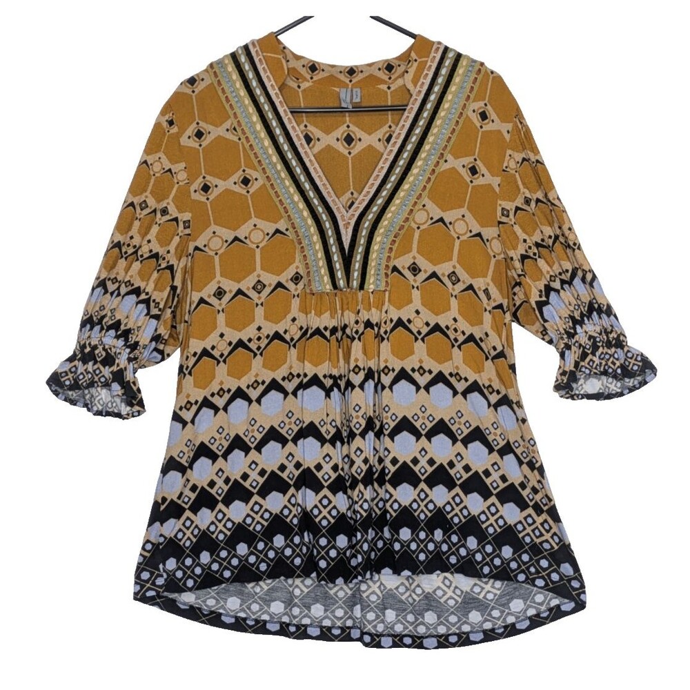 Anthropology Blank London XL Geometric Embroidered Boho Peplum Cottagecore Top